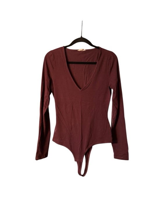 Madewell Tops - Madewell Long Sleeve V‑Neck Bodysuit - Burgundy